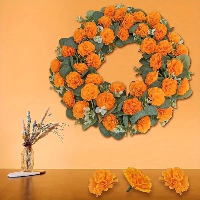10-100PCS Artificial Carnation Marigold Flowers Heads for Halloween Decor Day of the Dead Mexican Indian Diwali Festival Decor