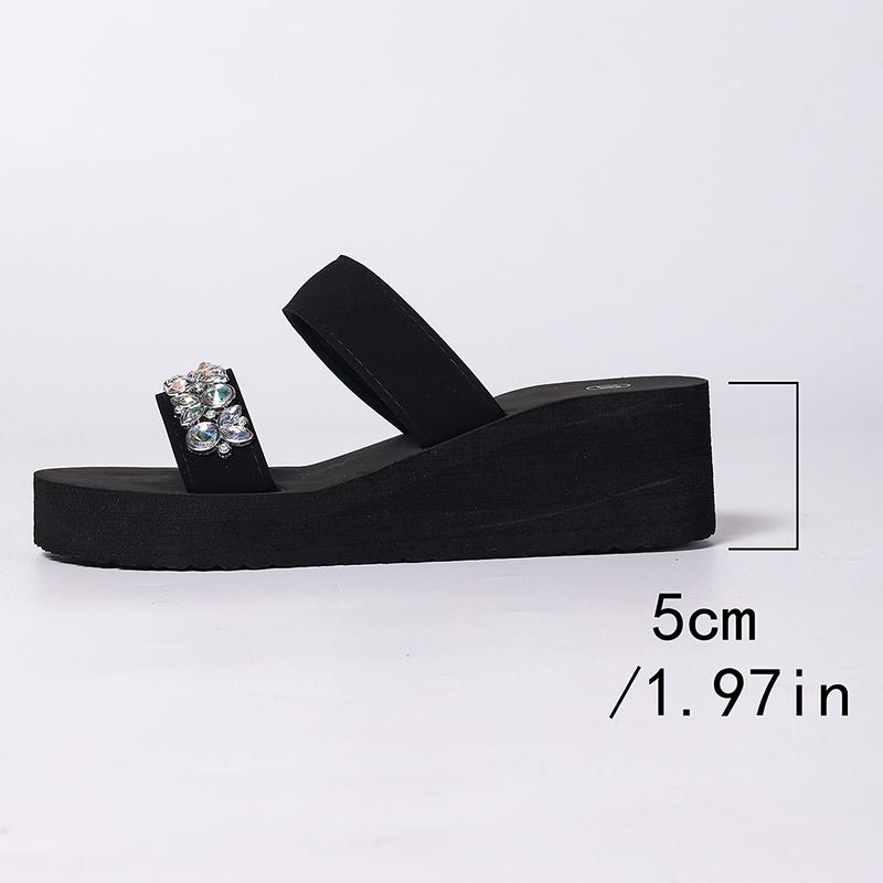 Fashion Women's Rhinestone Decor Wedge Sandals Summer Lightweight Anti Slip Beach Slippers Woman Thick Eva Sole Comfort Outdoor Slides