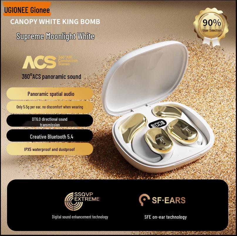 

Gold Over-Ear Sports Bluetooth Earphones with Digital Display and Long Battery Life - Wireless Bone Conduction Design. білий