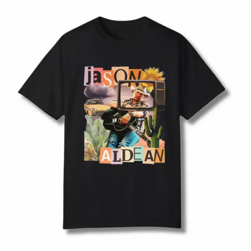 Hot Jason Aldean Colorful Design Black Cotton Unisex Shirt Full Size SA474 S