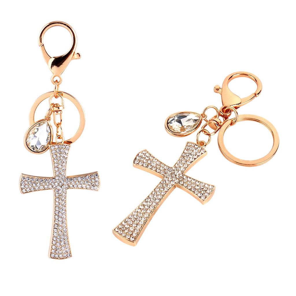 Cross Crystal Rhinestone Key Ring Charm Pendant Purse Bag Cute Keychain HighQ