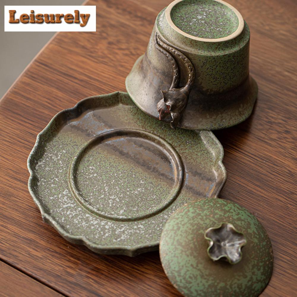180ml starožitná pec na změnu azurová gaiwan ručně vyráběná hnětací květinová mísa na čaj, kryt na konvici na čaj, miska, podšálek, sada na čajový obřad ozdoby