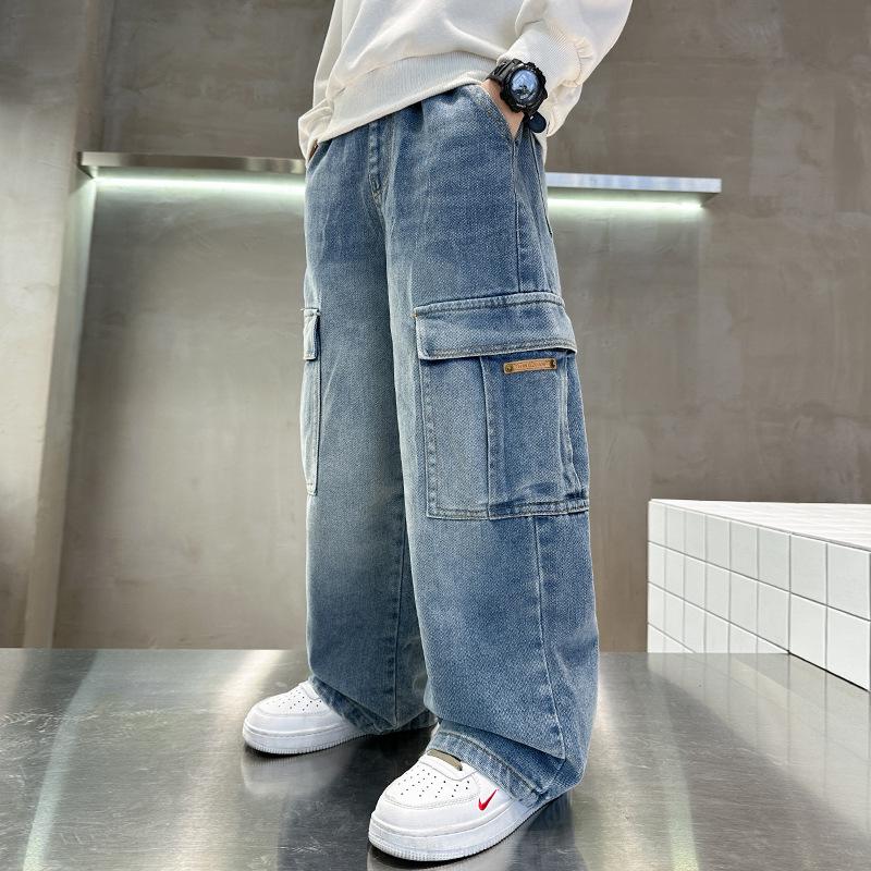 Boys' Straight Leg Jeans - Loose Fit, Trendy Workwear for Ages 6-12 (Spring/Autumn)