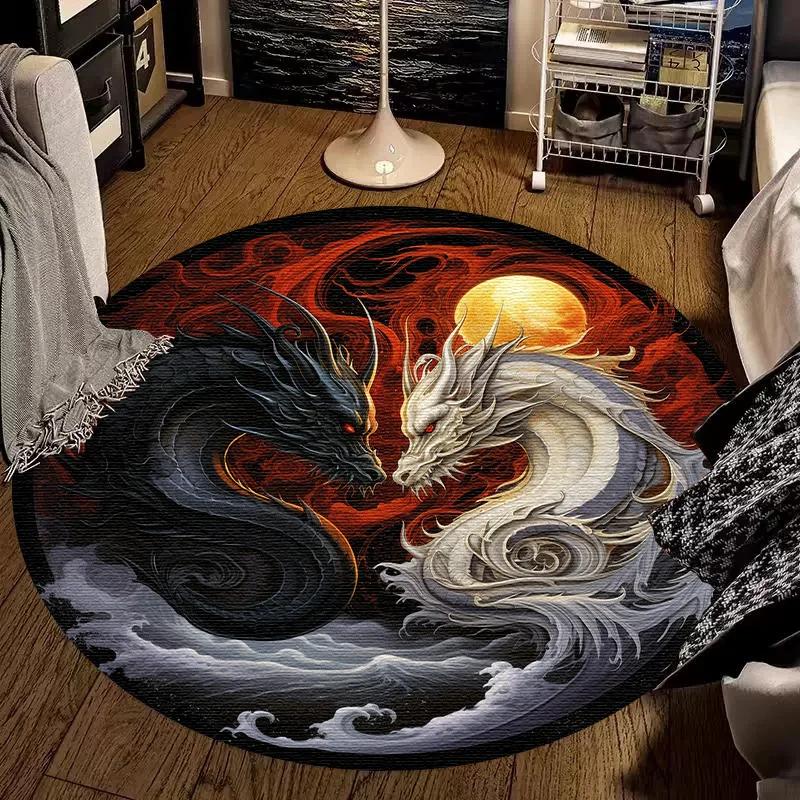 Luxury Sakura Goldfish Dragon Lion Cat Tree Design Carpet Mat Round Machine Washable Rug for Living Room Rugs for Bedroom