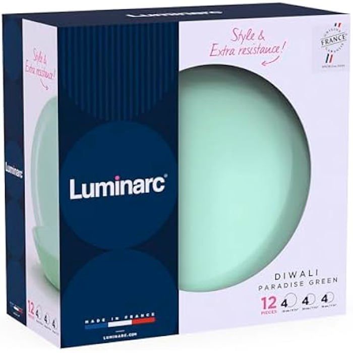 Service De Table - LUMINARC - Diwali Paradise - Verre Opale Vert - 12 Pièces - Compatible Lave-vaisselle
