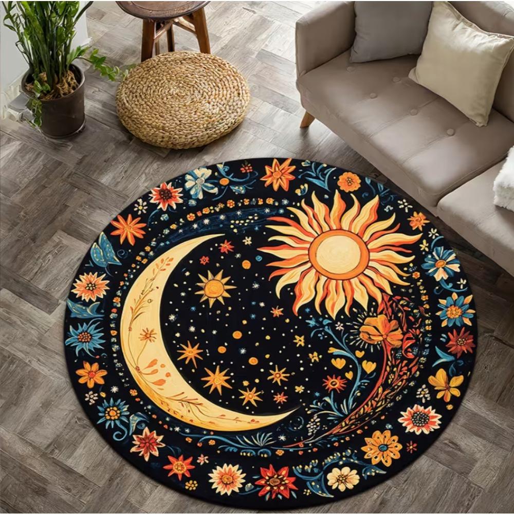 Magic Luck Sun Moon Flower Starry Rug Non Slip Soft Easy To Clean for Home Living Room Vacation House Decorative Floor Mat Home