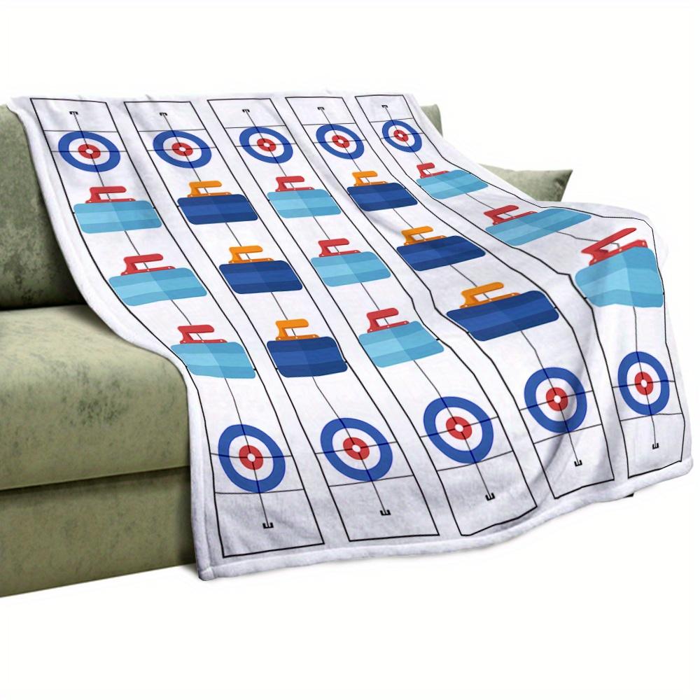Curling Spiel Muster Flanelldecke Sport Thema Überwurf Weich Gemütlich Wohnzimmer Dekoration Geschenk für Sportler Winter Heimkomfort
