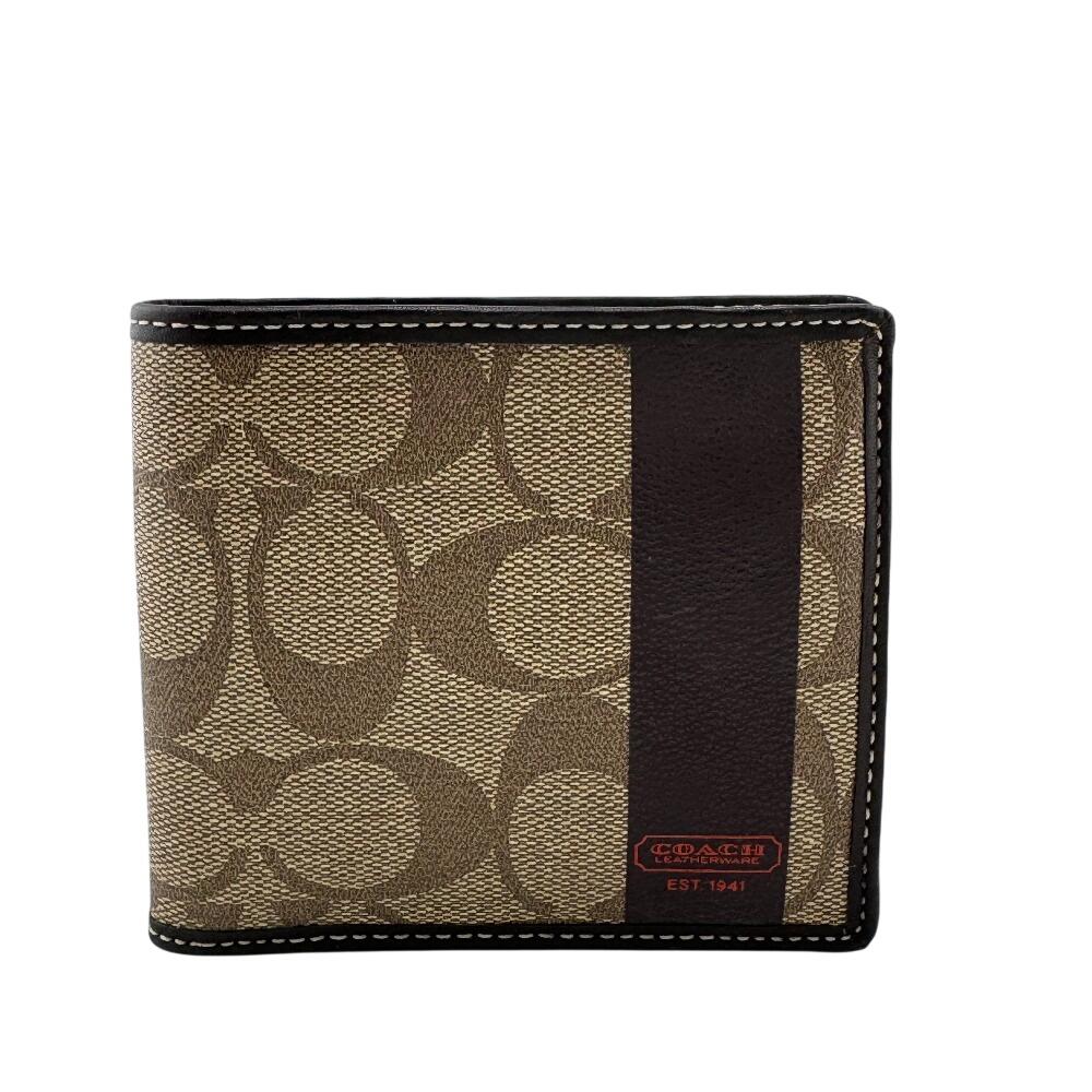 COACH Heritage signature PVC Bifold Wallet beige PVC unisex Used