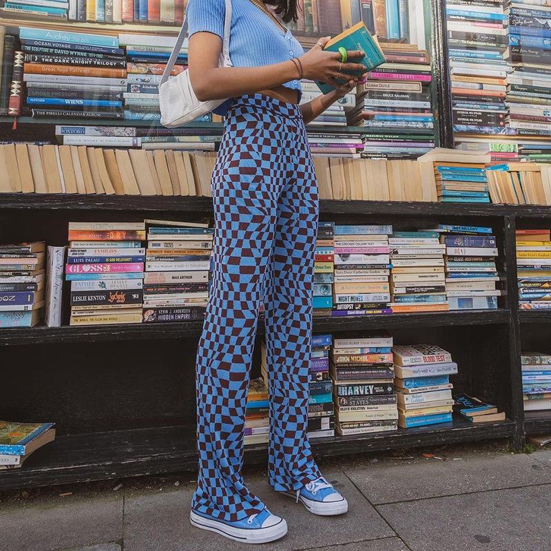 Jarní a podzimní dámské kalhoty Módní Street Water Ripple Print Micro-lab Pants Dlouhé kalhoty