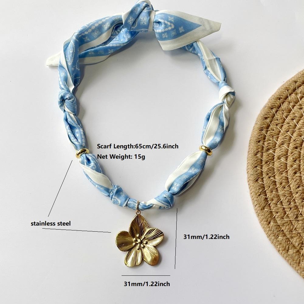 

Handmade Blue Khaki Scarf Necklaces with Stainless Steel Heart Pendant Adjustable Stacking Jewelry