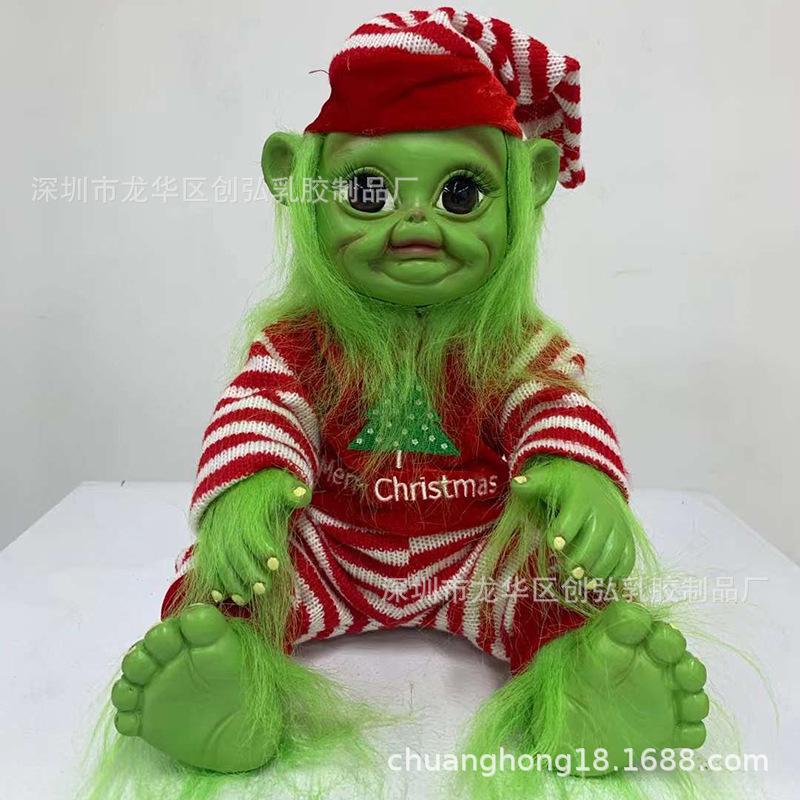 Christmas Grinch Ornament Doll Plush Toy Christmas Grinch Green Furry Monster Stuffed Toy Children s Gift 20*20*28CM