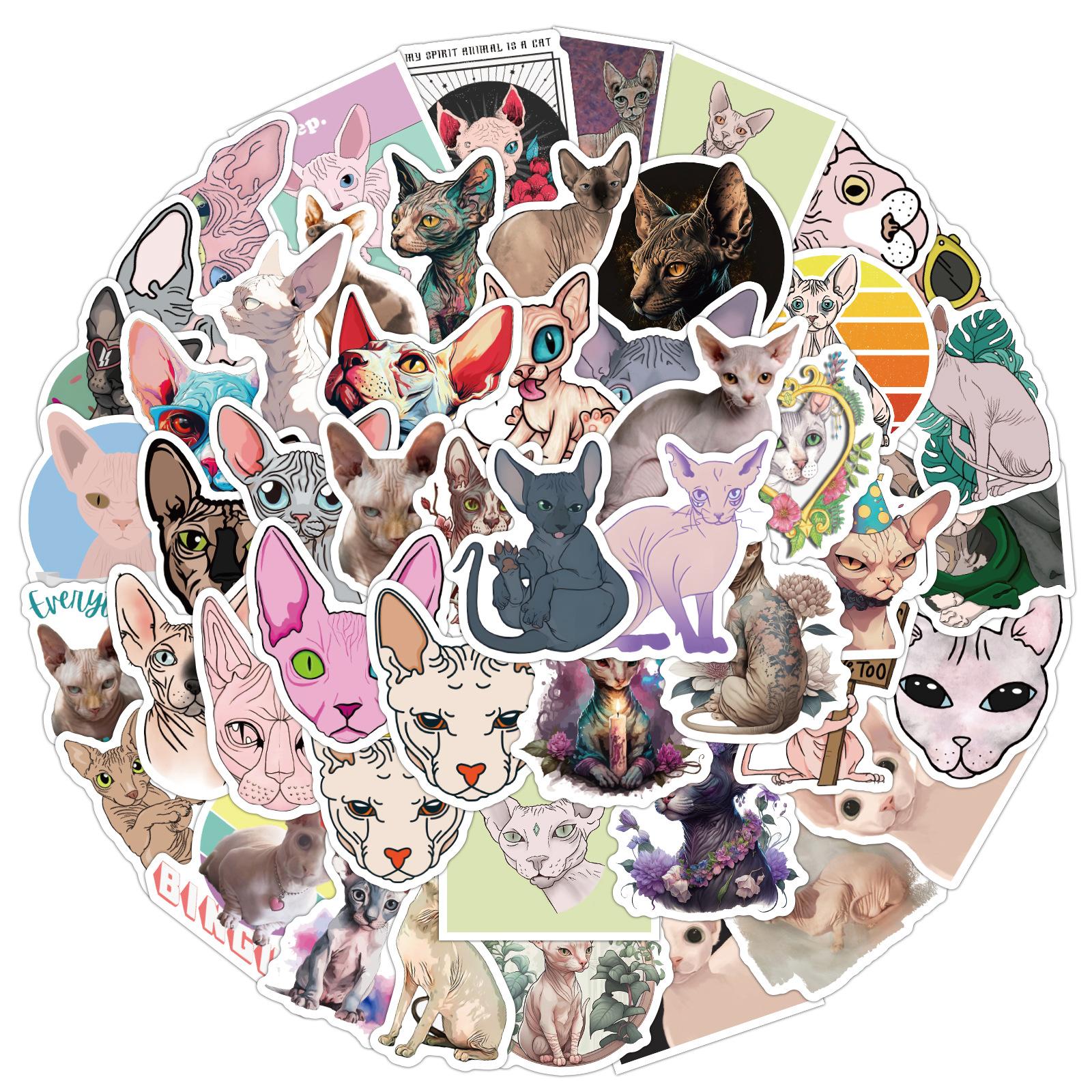 

110 Фотографии кошки сфинкса, мультяшной кошки, дудл-стикеры, украшают мобильный телефон, чемодан, наклейки