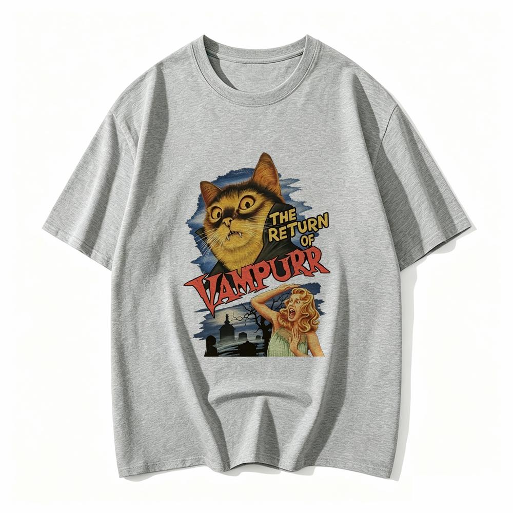 Unisexs Vintage Cat Print Tshirt The Return Of Vampire Retro Design Casual Crew Neck Short Sleeve Unisex Summer Clothing
