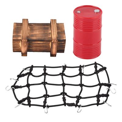 Luggage Net Wooden Box Decorative Oil Drum Set for 110 Scale RC Crawler Car