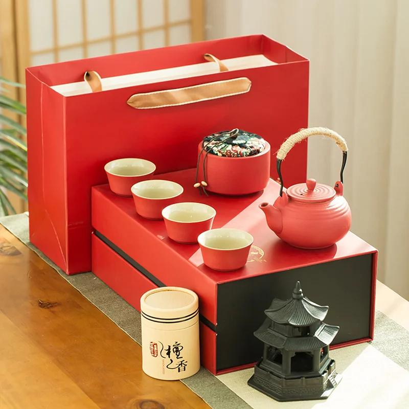

Керамический чайный сервиз Kung Fu, японский портативный дорожный чайный сервиз для дома и офиса, один чайник, шесть чашек, чайная церемония, чайник для зеленого чая Pu er