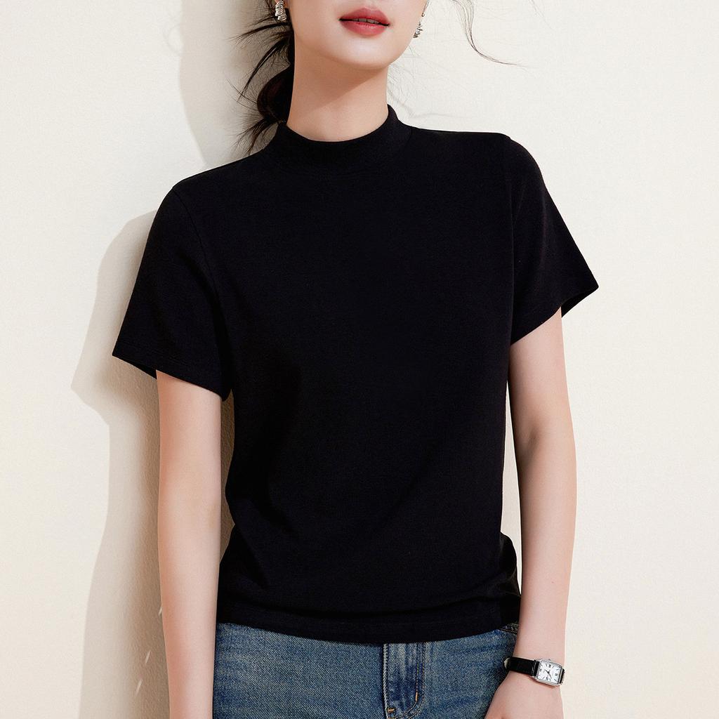 Mid-neck semi-turtleneck slim-fitting slim-fitting short-sleeved bottoming shirt women's top