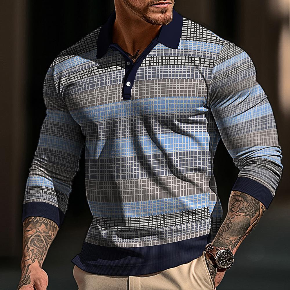 Men's Polo Shirt Autumn and Winter New Digital Printing T-shirt Casual Retro Long-sleeved Sweatshirt