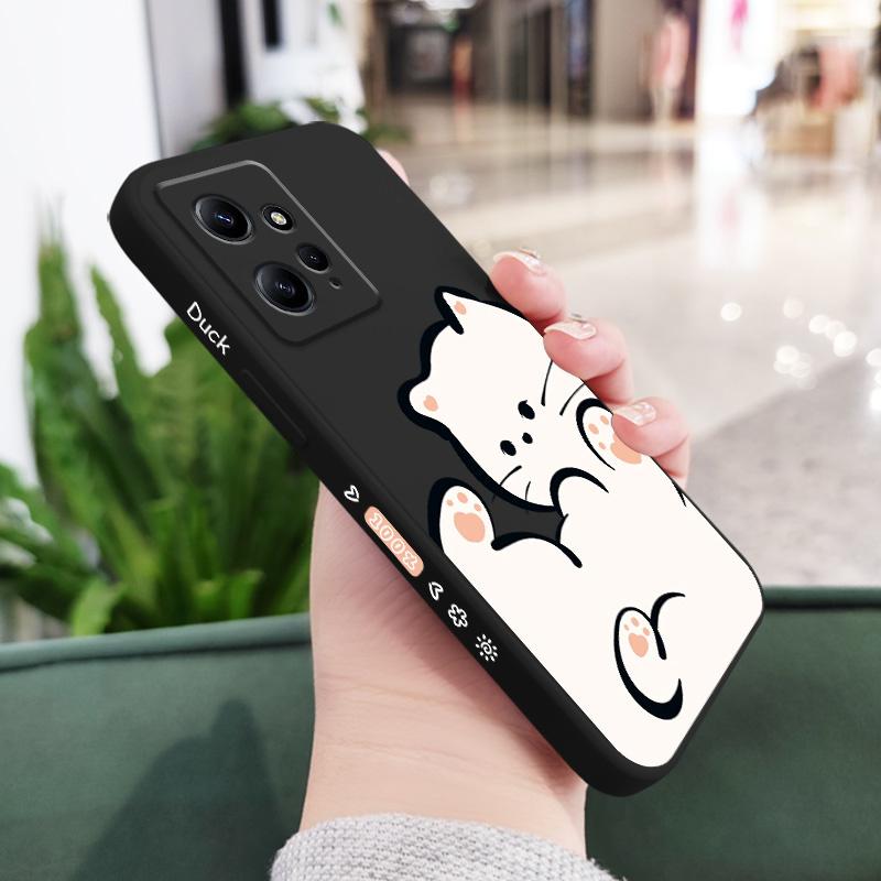 

White Cloud Cat Phone Case For Xiaomi Redmi Note 14 13 12 12S 11 11S 10 10T 10S 9 9S 8 7 Pro Plus 4G 5G Liquid Silicone Cover Redmi Note 14 4G чёрный