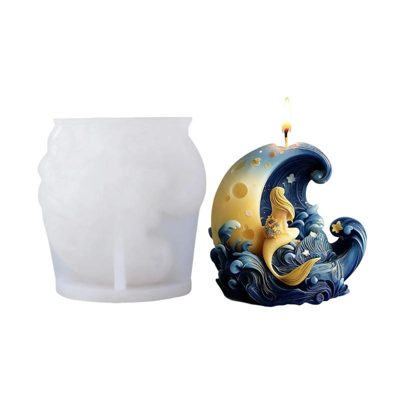 Candle Mold,Ocean Silicone Mold for Candle Making Mermaids Moon Candle Mold for Handmade Soap,Aromatherapys Candle 1