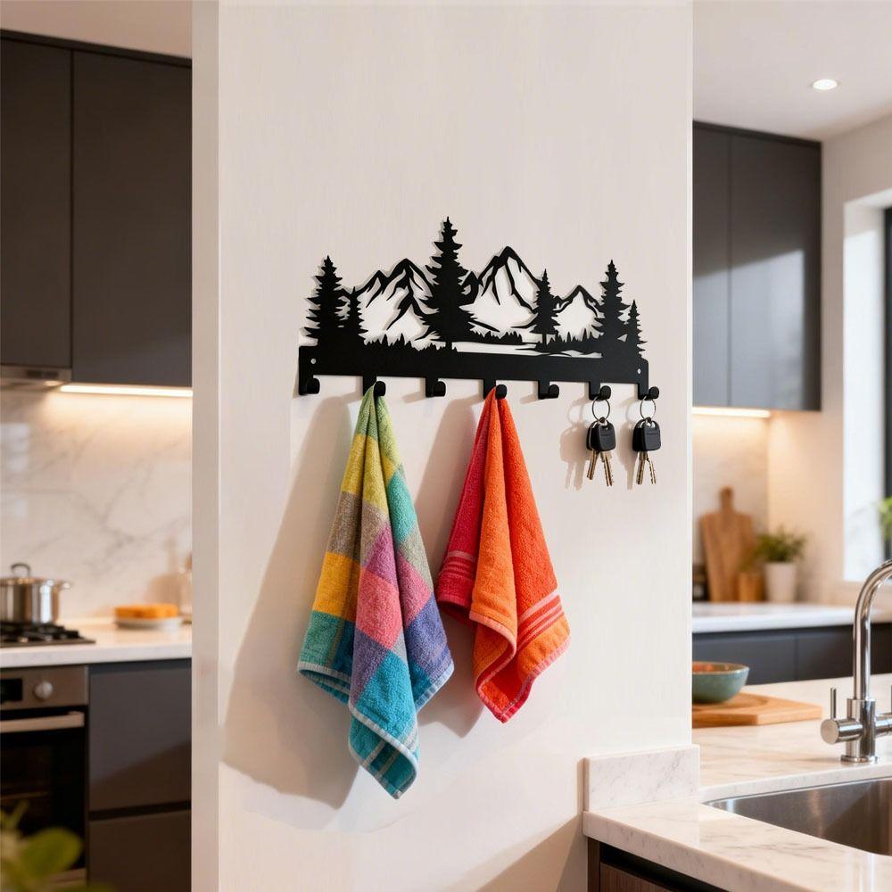 Charming Forest Design Key Storage Rack Wall-mounted Black Entry Wall Key Hook Metal Wall Hanging Rack Wall Organization
