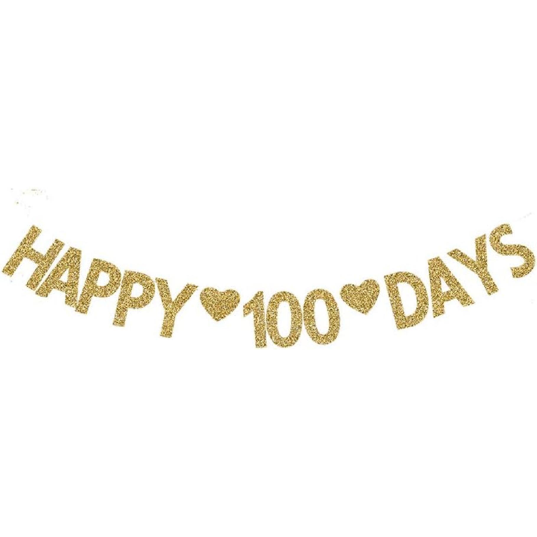 Happy 100 Days Banner, Baby s 100 Days Party Decor Wedding/Fall in Love100 Days Gold Gliter Paper Sign