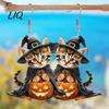 Acrylic Hang Tag Earrings 1 Pair Halloween Witch Cat for Women, Cute Kitten Dangle Drop with Pumpkin, Party Costume Accessories
