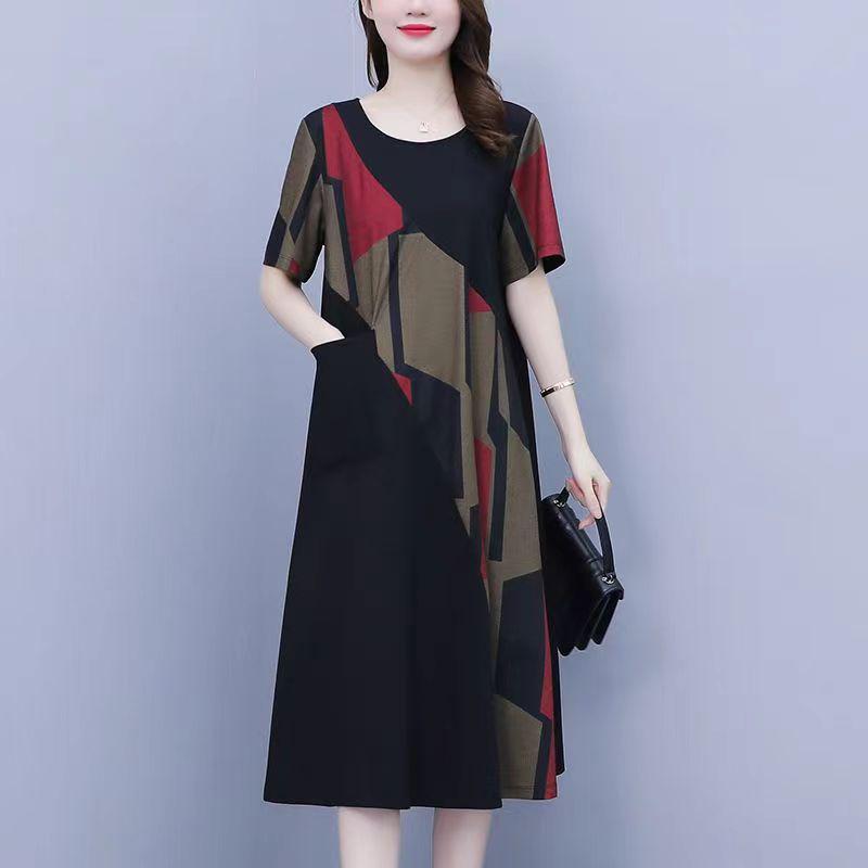 Women's Retro Plus Size Short Sleeve Slimming Mid-Length Summer Dress