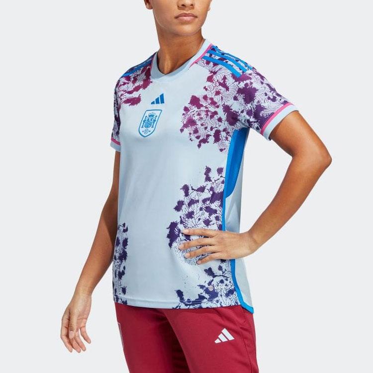 Adidas Logo Pattern Round Neck Short Sleeve T-Shirt Spain National Team Womens Football World Cup Women Tops Shining-Blue HT4314