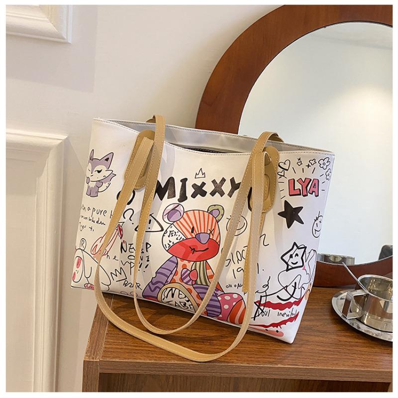 Cute Graffiti Print Tote Bag for Women Fashion Large Capacity Shoulder Handbag KTB