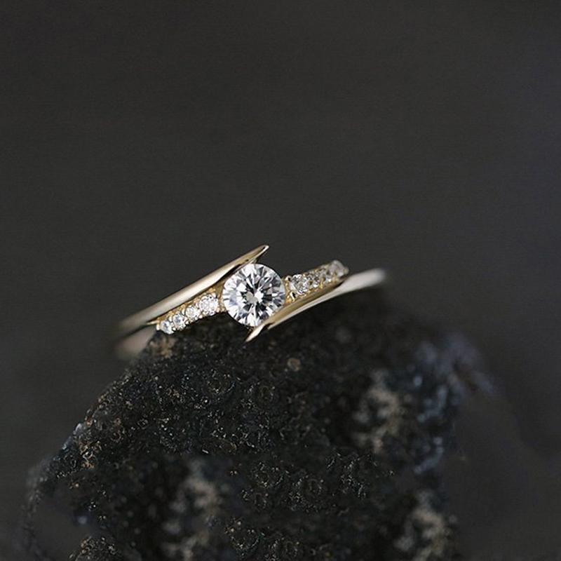 Ring for Women Simple Style Cubic Zirconia Wedding Ring Light Gold Color Fashion Jewelry