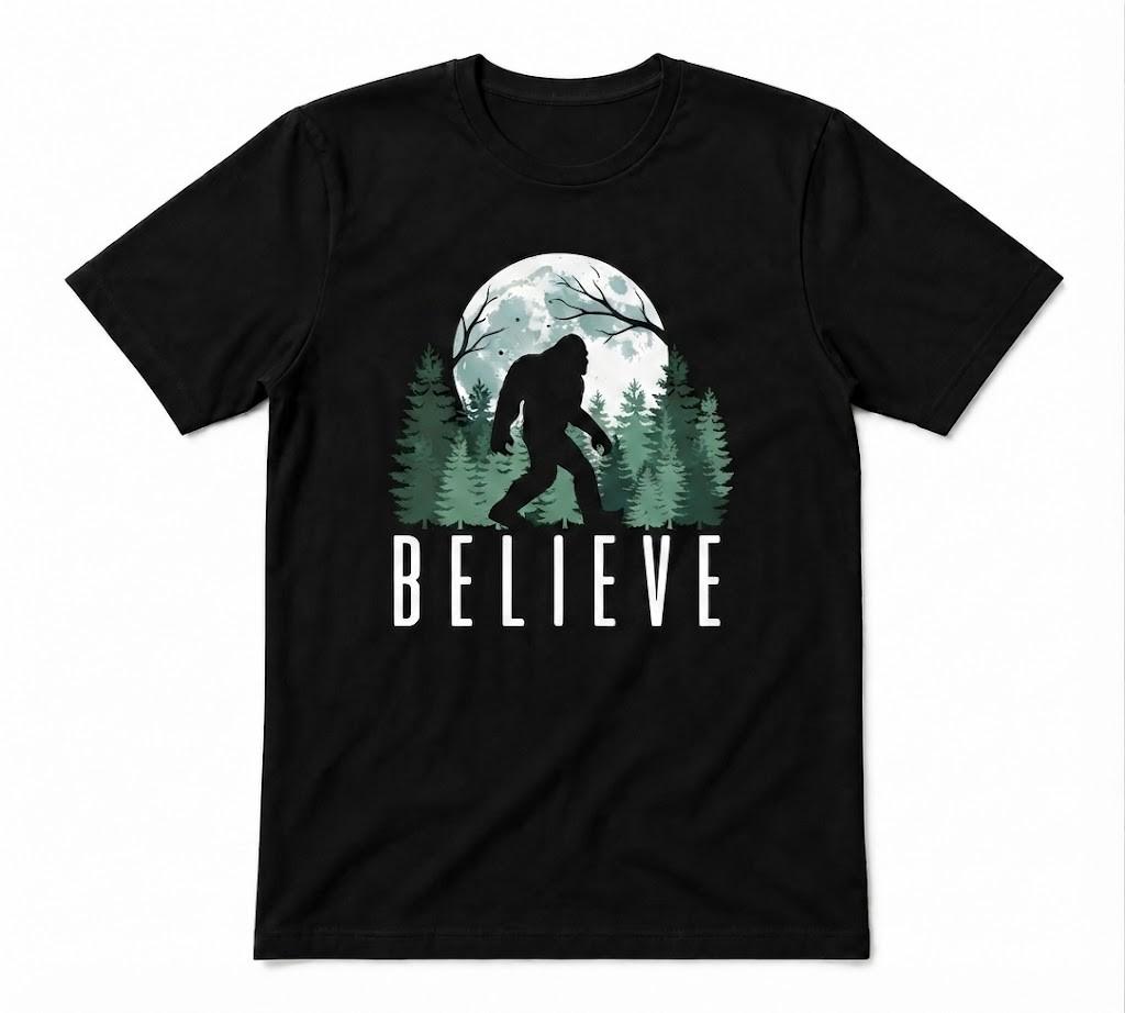 Bigfoot Believe Bigfoot Funny Nature Lover Gift Black unisex T-Shirt