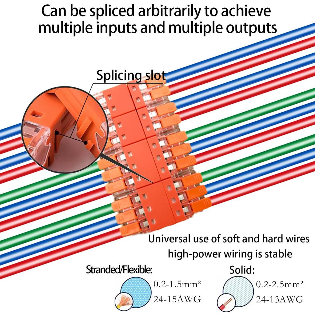CTRICALVER 3-Way Lever Connector Set, Stackable Terminal Block, Quick Connector with Male and Female Connector, 24A, 450V, 6 Pack