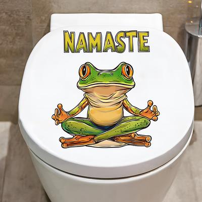 Cartoon Frog with English Words Toilet Stickers, Waterproof Self-Adhesive for Bathroom Decor