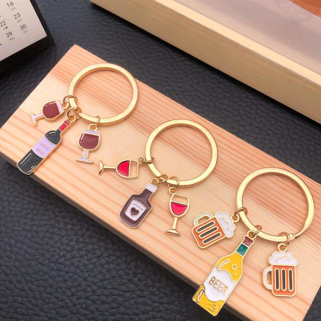 Creative Drip Oil Wine Beer Glass Keychain Pendant for Men's Car Keys & Women's Bags
