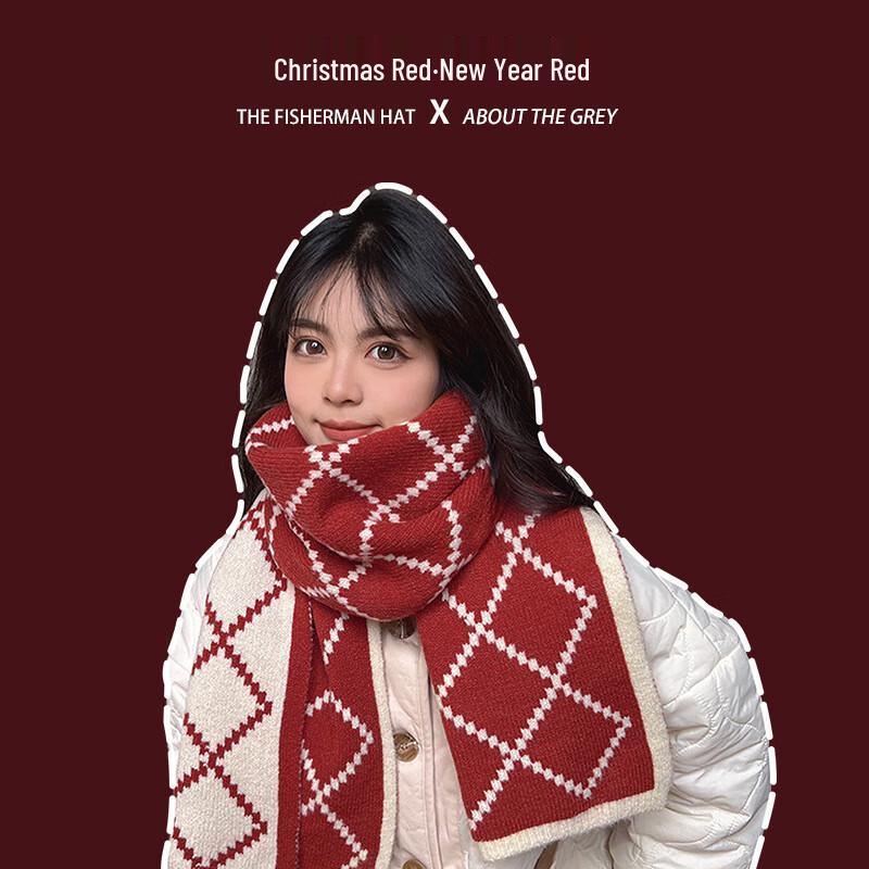 

Рождественский красный вязаный клетчатый шарф