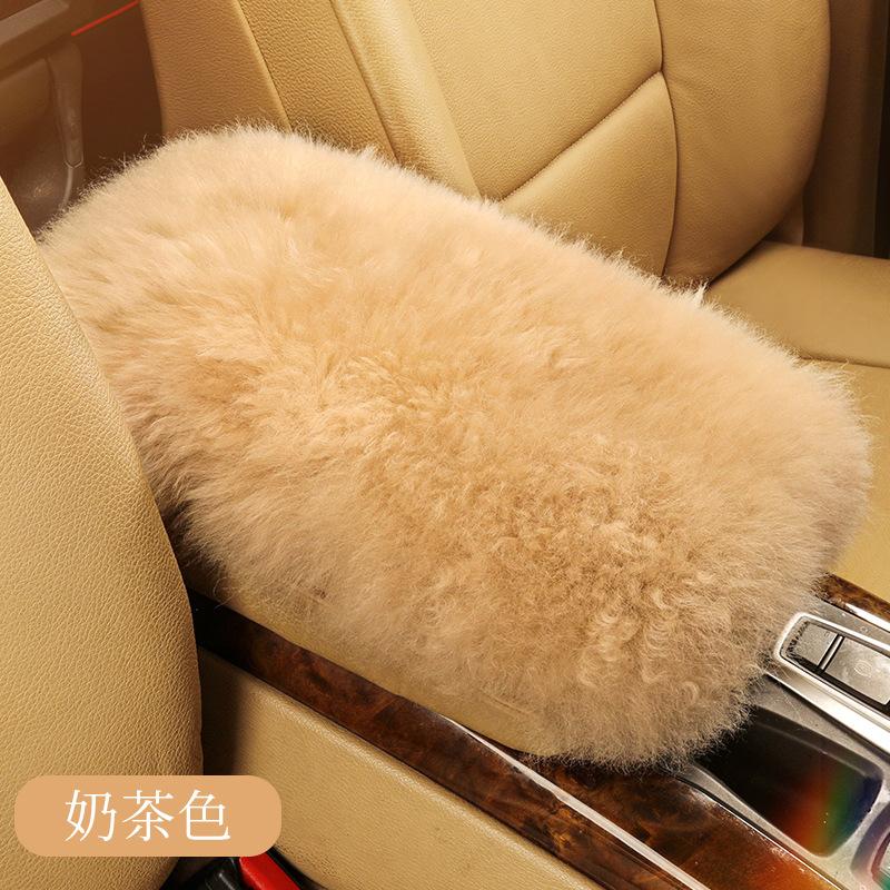 Pure Wool Car Armrest Box Cushion Winter Plush Armrest Cover Sheepskin Center Handrest Support Padding For Women Interior Pink