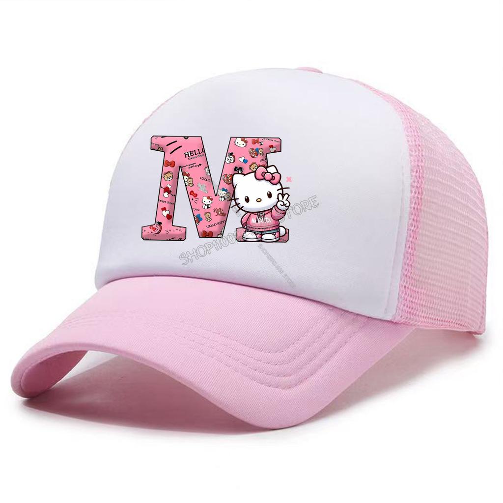 Hello Kitty Baseball Cap for Kids Adult Cartoon Letter Mesh Cap Kawaii Peaked Hat Pink Summer Cap Girls Woman Accessories Gift
