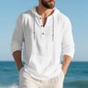 Men's Autumn Sports Casual Long-Sleeved Shirt Cotton-Linen Blend Hooded Pullover Sweatshirt Versatile Loose-Fit Beach T-Shirt