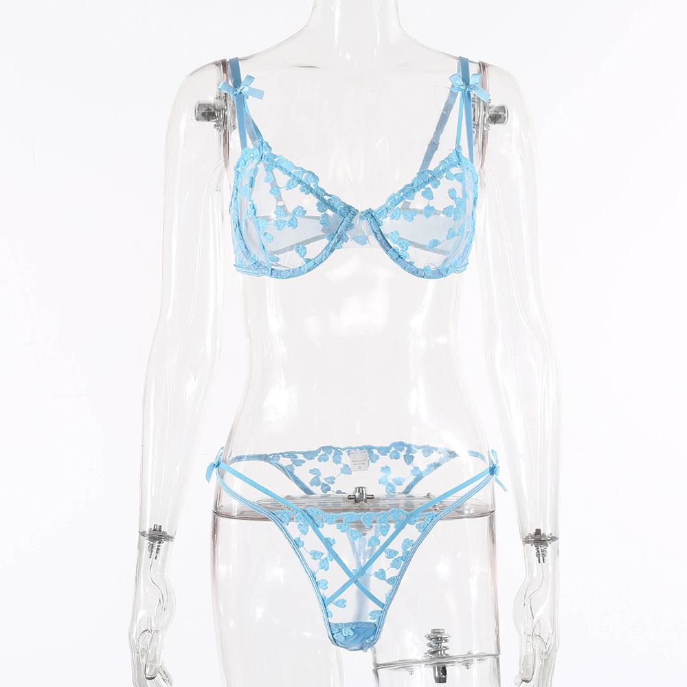 

2021 Кружевной комплект нижнего белья с вышивкой в виде сердца на косточках для женщин S светло-синий