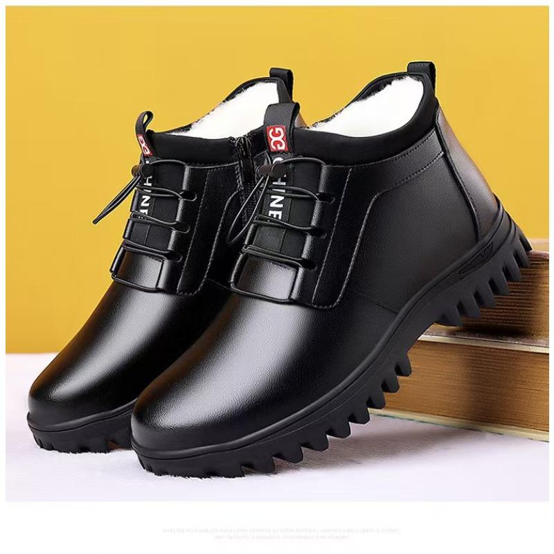 

Новая мужская популярная деловая хлопковая обувь мужская кожаная поверхность теплый бархат утолщенная обувь высокий верх водонепроницаемые и морозостойкие зимние ботинки 44 чёрный