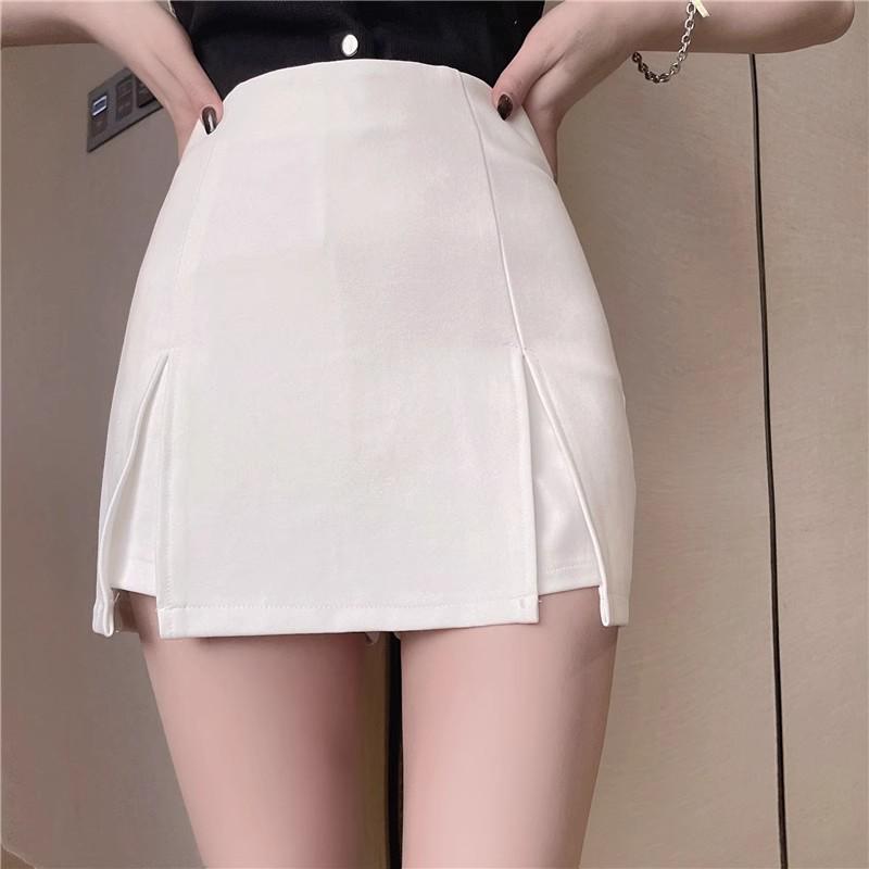 Women's White High-Waist Slit A-Line Mini Skirt - 2026 Spring/Summer Hip-Hugging Style