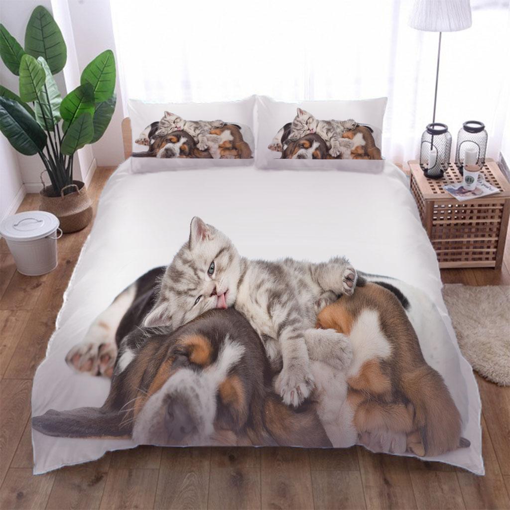 3D Animal Kittens Printed King Size Bedding Set Luxury Duvet Cover 3Pcs Children Quilt Adult Kids Birthday Gift