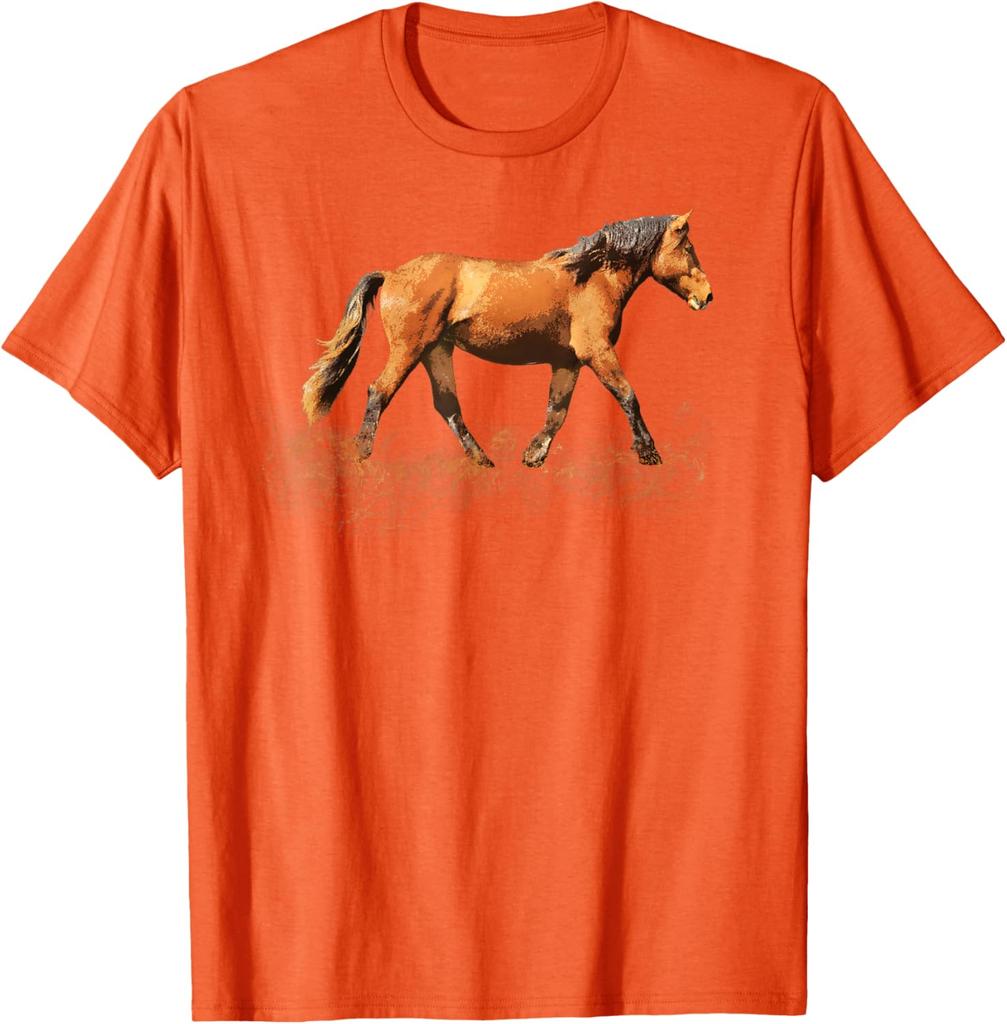 Earthy Brown Horse Silhouette Running Graphic T-Shirt Casual Cotton Short Sleeve Tee for Riders