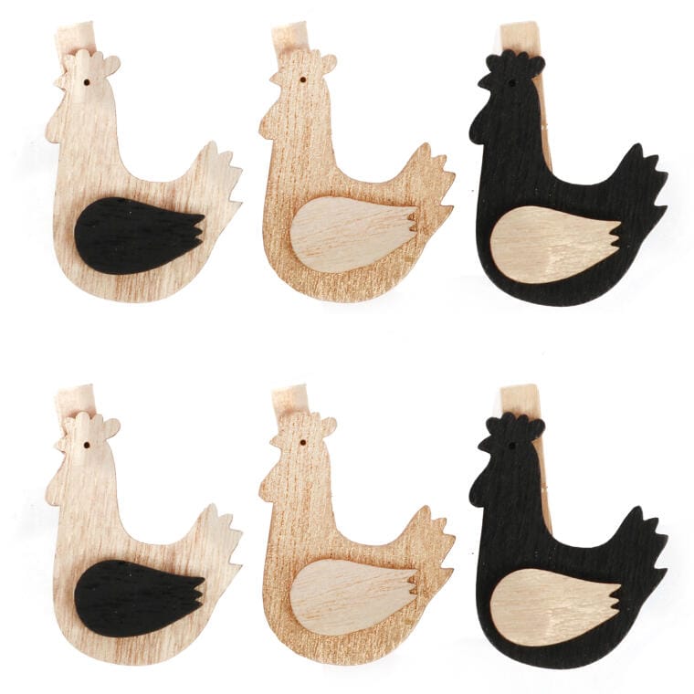 Wooden Easter hen clip 6 pcs
