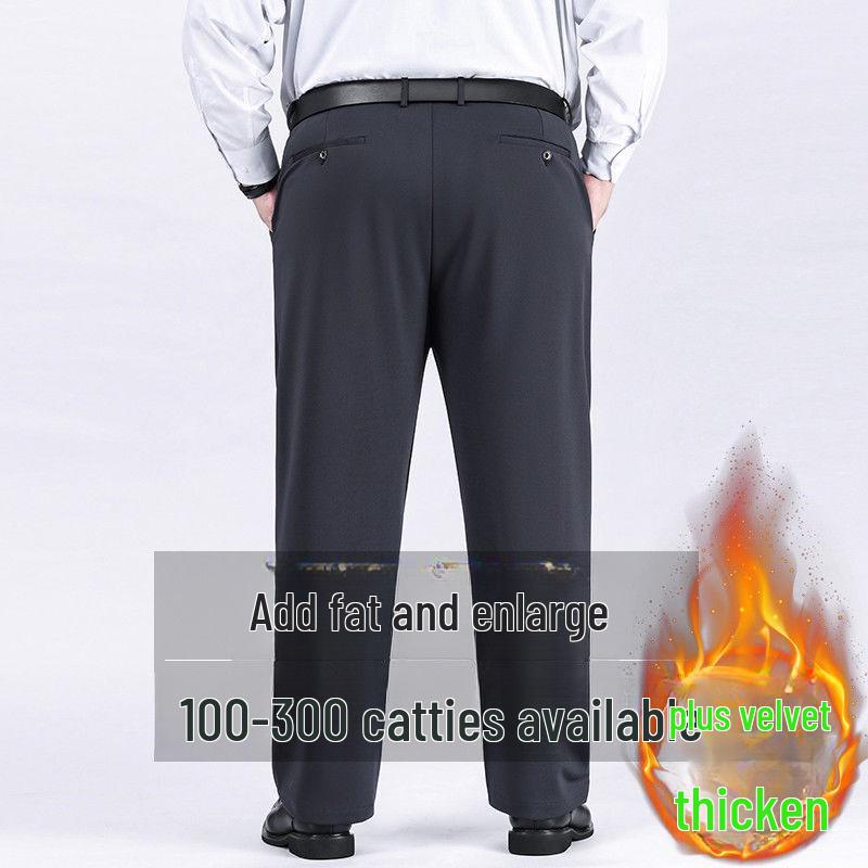 Men's Plus Size Elastic Waist Pants - Loose, Straight, Casual, Mid-Aged Style, Thickened, Plus Velvet