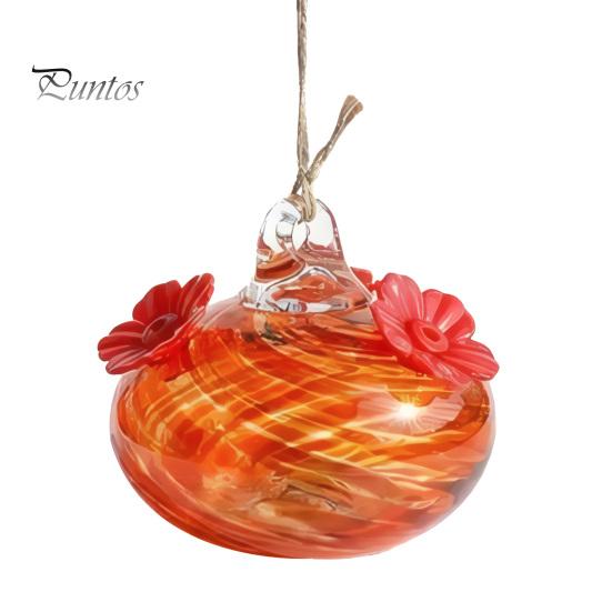 Nectar Storage Feeder Blown Glass Hummingbird Feeder, Outdoor Hanging Colorful Hand-blown with Two Flower Feeding Ports for Garden Backyard
