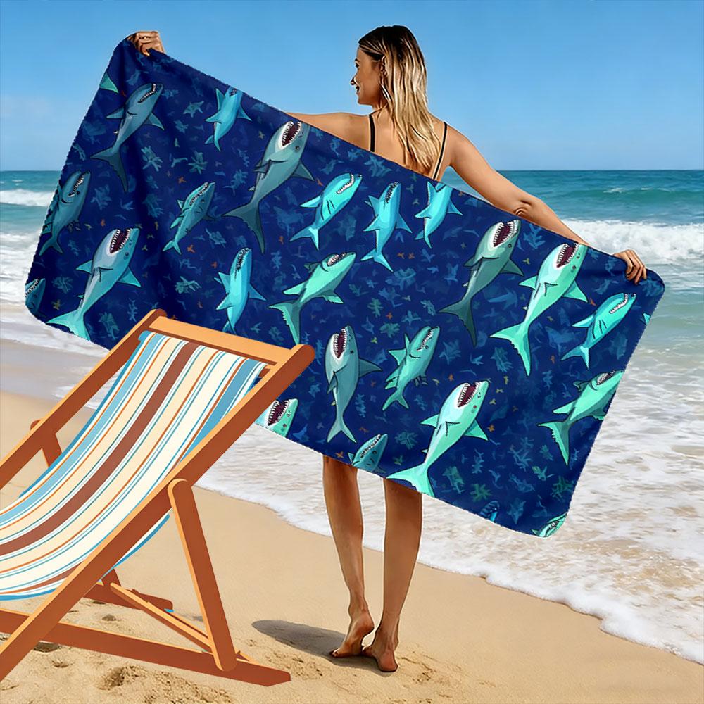 Shark Patterned Beach Towel Beach Towel Quick-drying for Travel Outdoor Sports Jogging Beach and Swimming