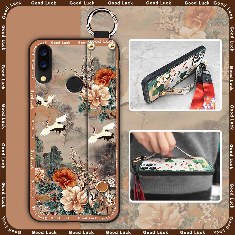 Shockproof Wrist Strap Phone Case For UMIDIGI Power Elderly Lady Protective Soft Case Kickstand Chinese Style Lanyard