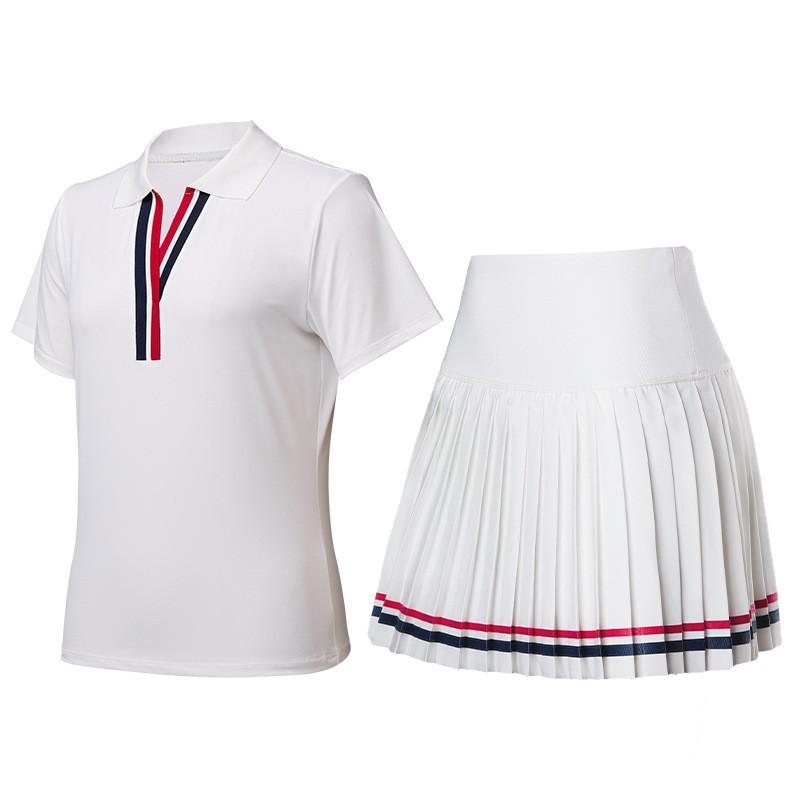 

Sports Suit V-lapel Short-sleeved Fake Two-piece Pleated Short Skirt Summer Running Tennis Quick-drying Fitness M
