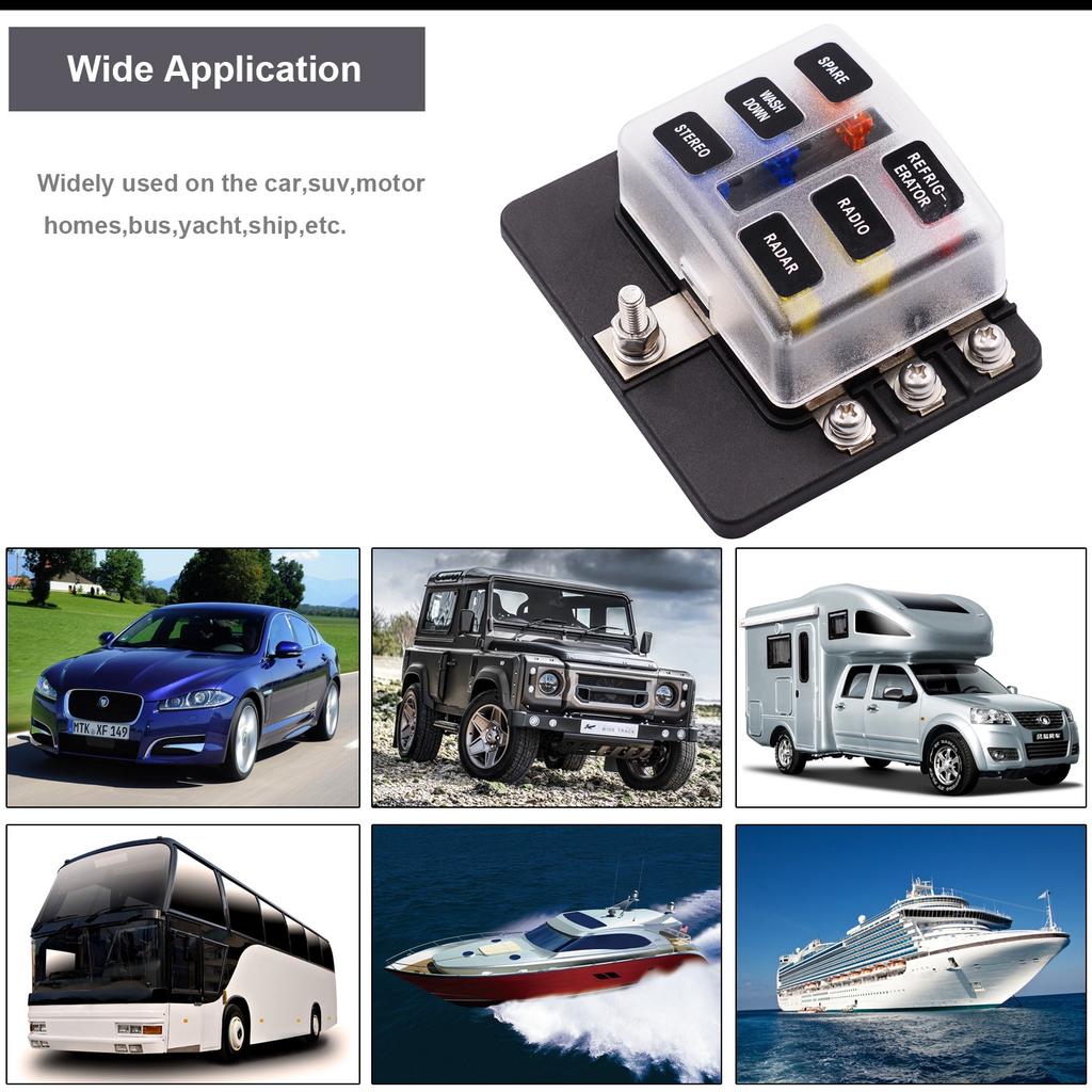 Protective Components Fuses and Accessories for Car Blade Fuse Box Holder 6 Ways Modified Terminal Block with LED Warning Light Electronic Accessories